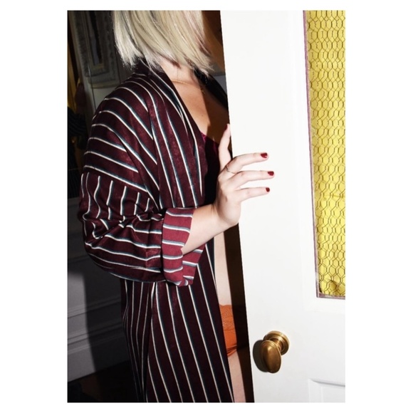 Sunday Forever Original Henry Robe Burgundy Stripe with Belt and Pockets - Picture 9 of 9